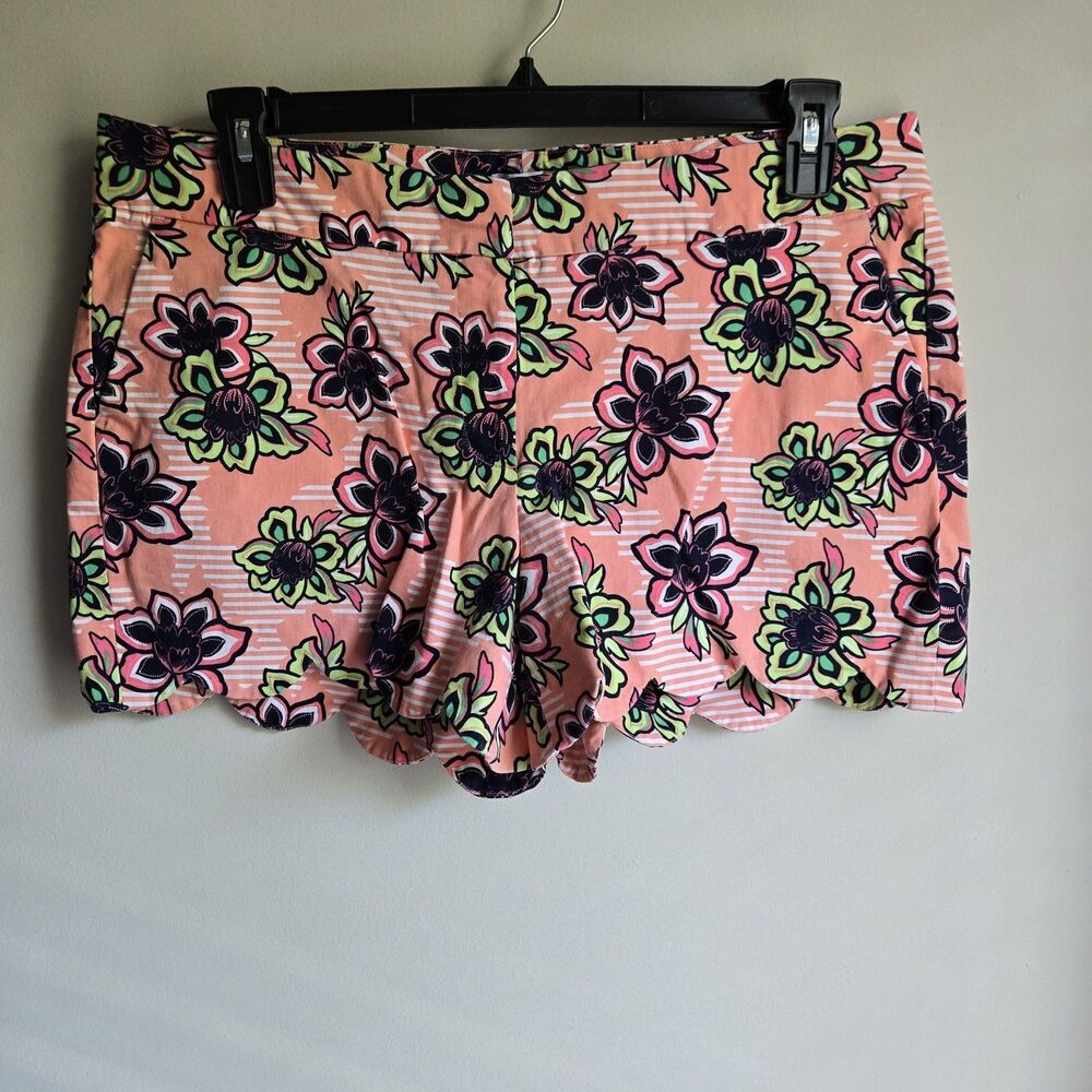 Crown & Ivy Size 14 Shorts Peach Flower Print Scalloped Hem Chino Pink Coral